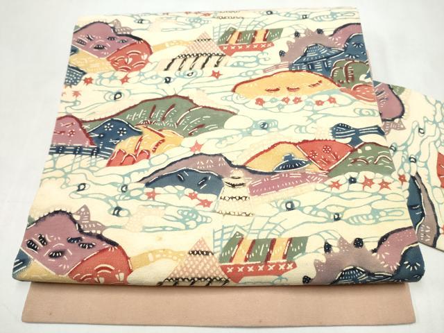 平和屋着物●九寸名古屋帯 紅型 風景文 正絹 逸品 CABL1015hy