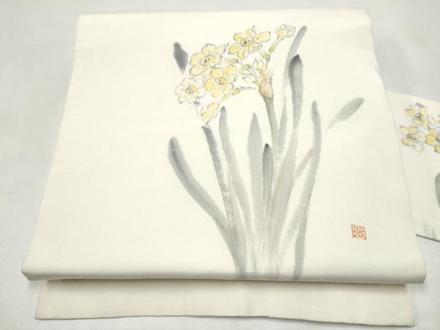 平和屋着物●九寸名古屋帯 作家物 手描き 風景文 正絹 逸品 CABL1016hy