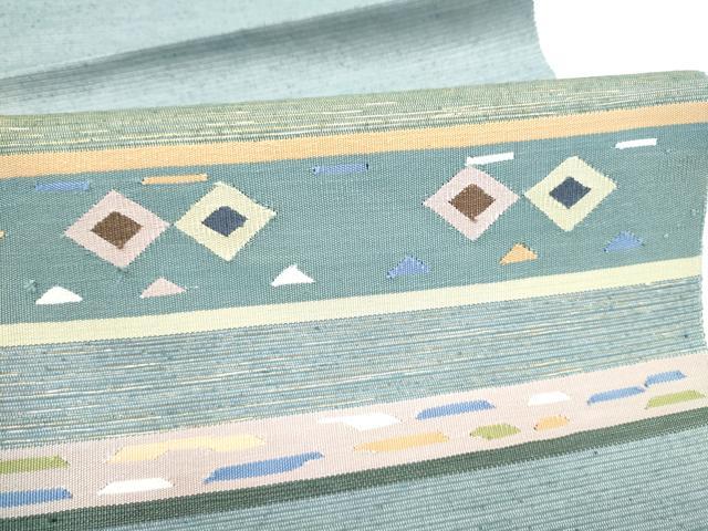 平和屋着物●八寸名古屋帯 紬地 横段菱文 金糸 正絹 逸品 CABL1028hy