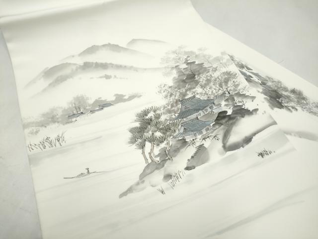 平和屋着物●塩瀬 九寸名古屋帯 作家物 手描き 風景文 正絹 逸品 CABL1029hy