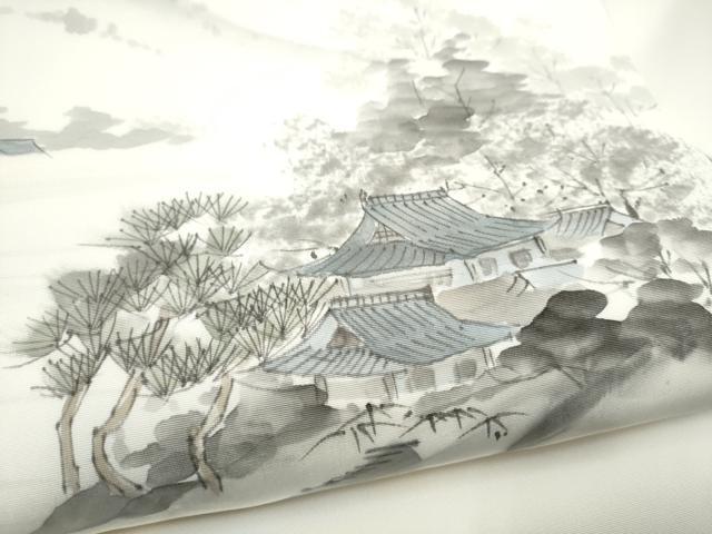 平和屋着物●塩瀬 九寸名古屋帯 作家物 手描き 風景文 正絹 逸品 CABL1029hy