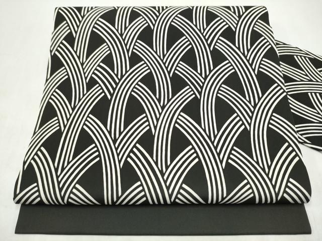 平和屋着物●全通柄 九寸名古屋帯 幾何学文様 黒地 正絹 逸品 CABL1034hy