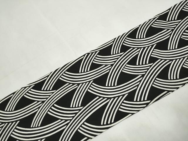 平和屋着物●全通柄 九寸名古屋帯 幾何学文様 黒地 正絹 逸品 CABL1034hy