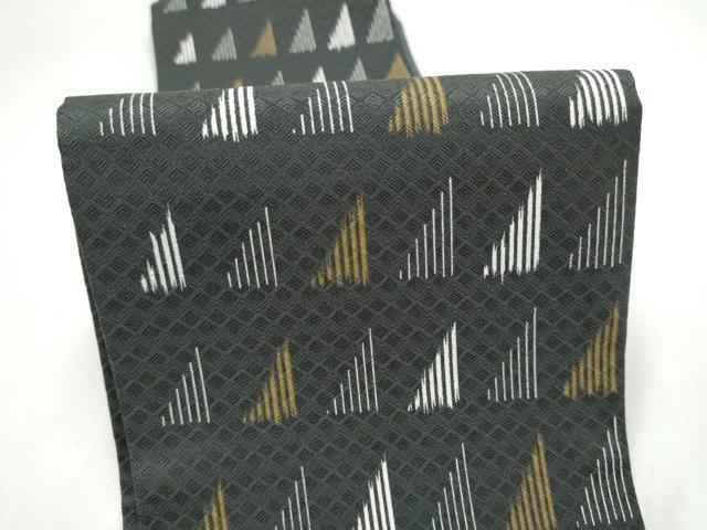 平和屋着物●両面 半幅帯 幾何学文様 黒地 CABL1071hy