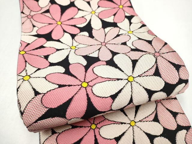 平和屋着物●両面 半幅帯 舞花文 黒地 やまと誂製 正絹 逸品 CABL1084hy