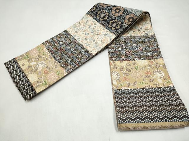 平和屋着物●両面 半幅帯 名物裂 正絹 逸品 CABL1087hy