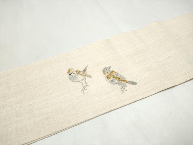平和屋着物*夏物 つけ帯 手描き 紬地 雀 正絹 逸品 CABL1160hy