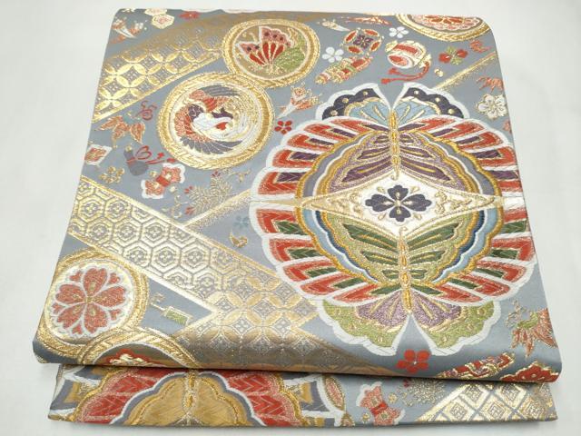 平和屋着物●六通柄袋帯 唐織 鳳凰花蝶文 金糸 正絹 逸品 CABL1173hy