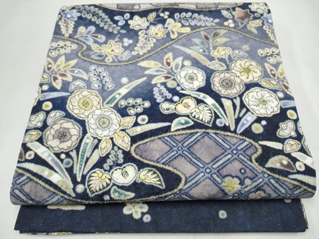平和屋着物●全通柄袋帯 絞り 辻が花 銀通し地 正絹 逸品 CABL1178hy