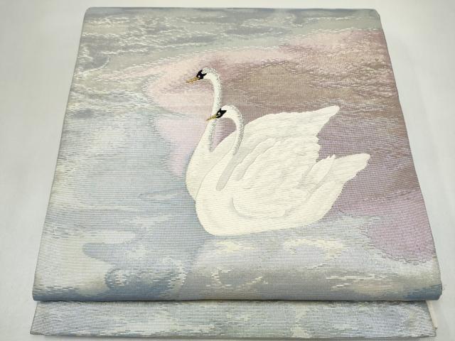 平和屋着物●太鼓柄袋帯 白鳥 金銀糸 正絹 逸品 CABL1180hy