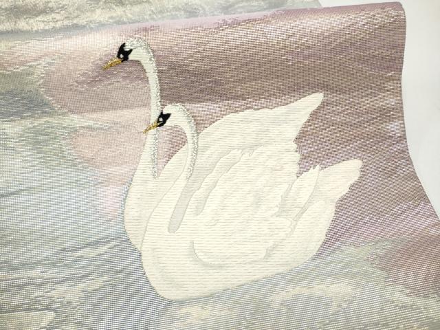 平和屋着物●太鼓柄袋帯 白鳥 金銀糸 正絹 逸品 CABL1180hy