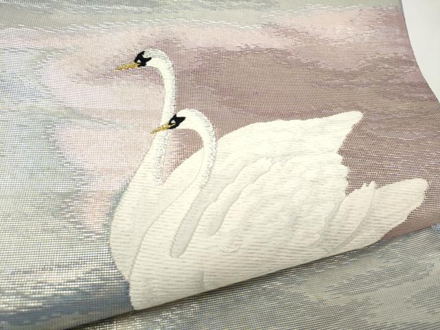 平和屋着物●太鼓柄袋帯 白鳥 金銀糸 正絹 逸品 CABL1180hy