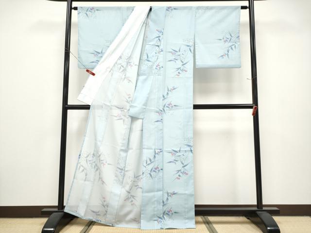 平和屋着物*夏物 小紋 絽 枝花文 洗える着物 CABL1215tx