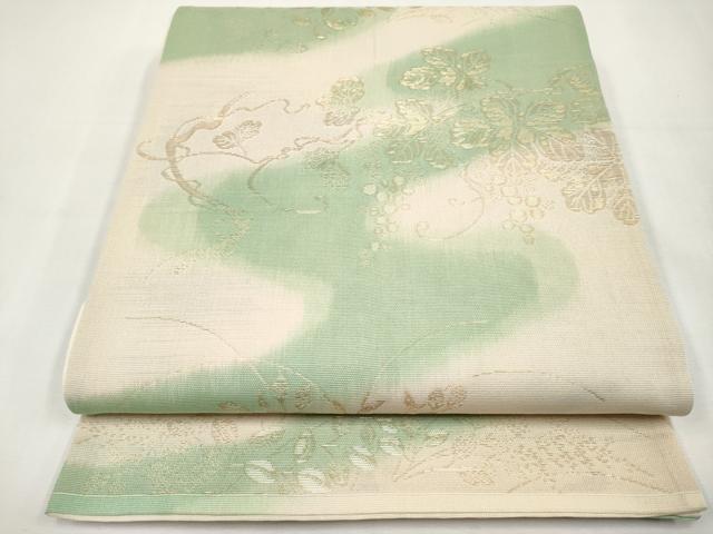 平和屋着物*夏物 六通柄袋帯 葡萄蔦の葉文 金糸 正絹 逸品 CABL1235tx