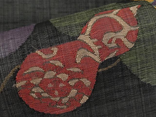 平和屋着物*夏物 九寸名古屋帯 紬地 瓢箪 黒地 正絹 逸品 CABL1265tx