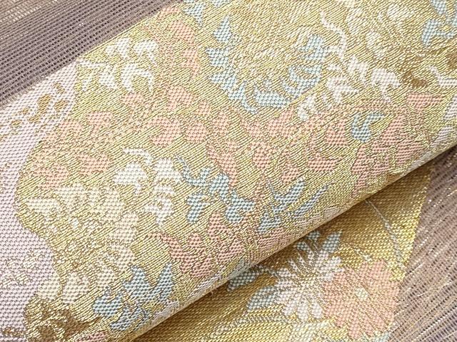 平和屋着物*夏物 六通柄袋帯 地紙草花文 金銀糸 正絹 逸品 CABL1288tx