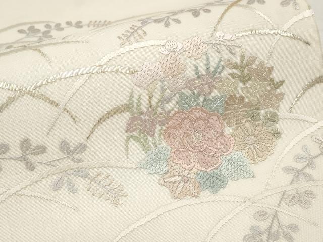 平和屋着物*夏物 太鼓柄袋帯 絽刺し 区限刺繍 花丸文 金糸 正絹 逸品 CABL1296tx