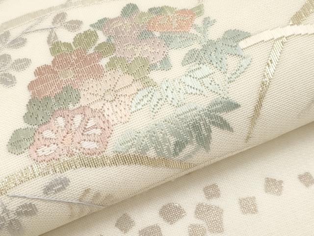 平和屋着物*夏物 太鼓柄袋帯 絽刺し 区限刺繍 花丸文 金糸 正絹 逸品 CABL1296tx