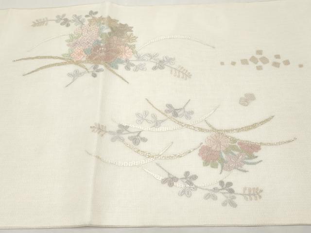 平和屋着物*夏物 太鼓柄袋帯 絽刺し 区限刺繍 花丸文 金糸 正絹 逸品 CABL1296tx