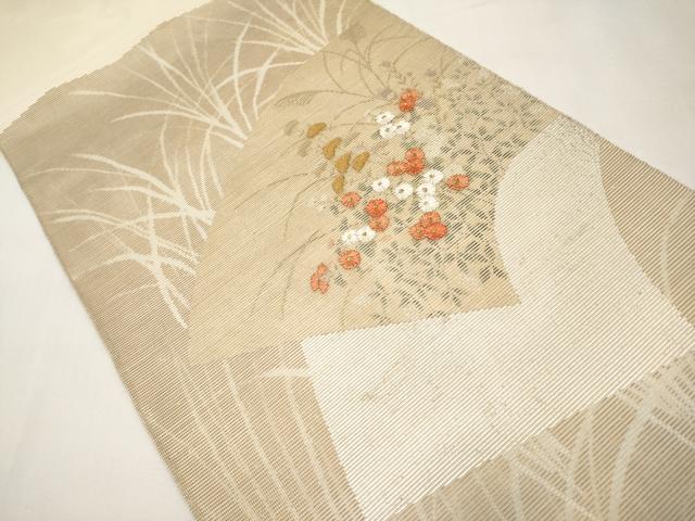 平和屋着物*夏物 太鼓柄袋帯 刺繍 地紙花文 金銀糸 正絹 逸品 CABL1298tx