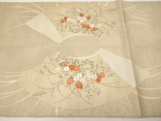平和屋着物*夏物 太鼓柄袋帯 刺繍 地紙花文 金銀糸 正絹 逸品 CABL1298tx