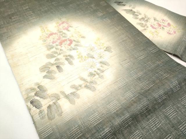 平和屋着物*夏物 染色作家 桐山紫香 手描き 九寸名古屋帯 花倉織 枝花文 麻 逸品 CABL1339tx