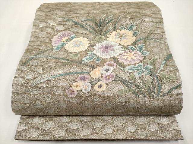 平和屋着物*夏物 太鼓柄 京袋帯 すくい織 草花文 金銀糸 正絹 逸品 未使用 CABL1357tx