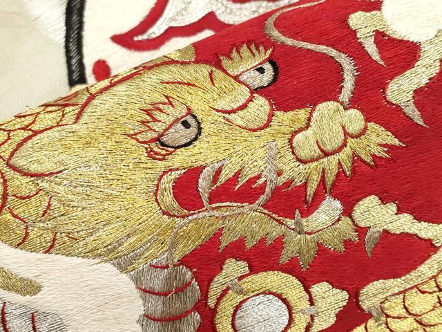 平和屋着物*夏物 アンティーク 大正ロマン 九寸名古屋帯 総手刺繍 駒刺繍 雲龍文 金銀糸 正絹 逸品 CABL1366tx