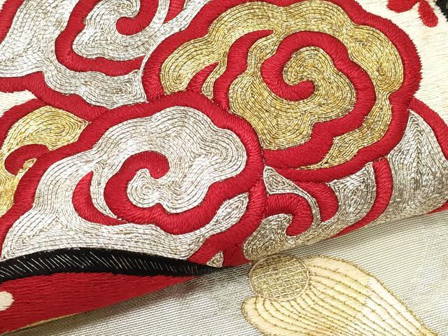 平和屋着物*夏物 アンティーク 大正ロマン 九寸名古屋帯 総手刺繍 駒刺繍 雲龍文 金銀糸 正絹 逸品 CABL1366tx