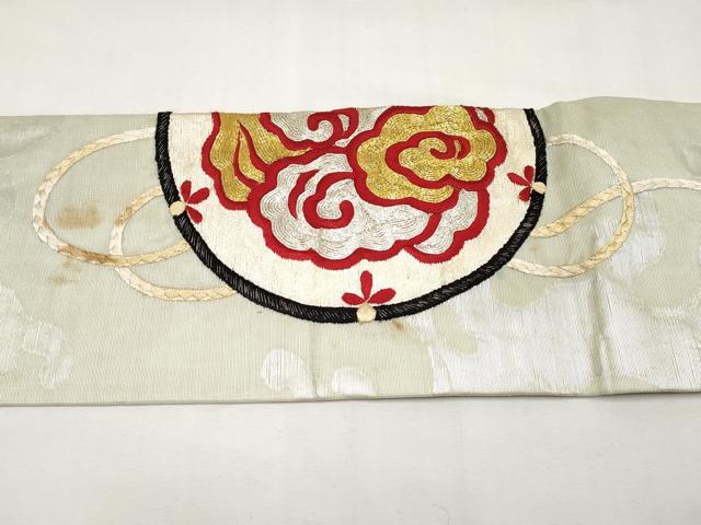 平和屋着物*夏物 アンティーク 大正ロマン 九寸名古屋帯 総手刺繍 駒刺繍 雲龍文 金銀糸 正絹 逸品 CABL1366tx