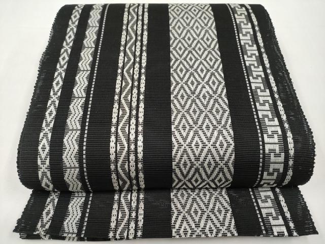 平和屋着物*夏物 八寸名古屋帯 間道 黒地 正絹 逸品 未使用 CABL1377tx