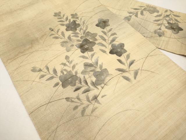 平和屋着物*夏物 九寸名古屋帯 手描き 桔梗 銀彩 麻 逸品 CABL1404tx