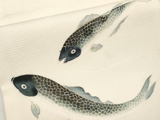 平和屋着物*夏物 絽塩瀬 九寸開き名古屋帯 手描き 鯉 金彩 正絹 逸品 CABL1412tx