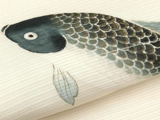 平和屋着物*夏物 絽塩瀬 九寸開き名古屋帯 手描き 鯉 金彩 正絹 逸品 CABL1412tx
