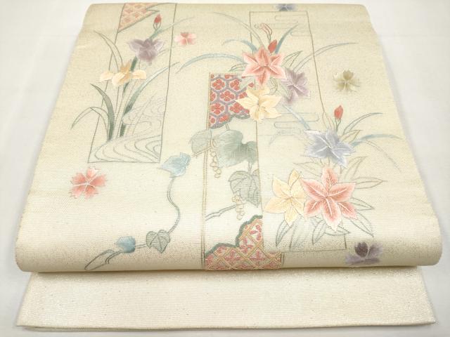 平和屋着物*夏物 中国三大刺繍 相良刺繍 総刺繍 太鼓柄袋帯 短冊花文 正絹 逸品 CABL1426tx