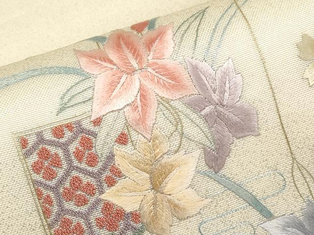 平和屋着物*夏物 中国三大刺繍 相良刺繍 総刺繍 太鼓柄袋帯 短冊花文 正絹 逸品 CABL1426tx