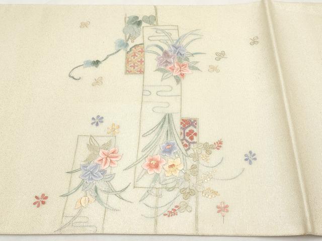 平和屋着物*夏物 中国三大刺繍 相良刺繍 総刺繍 太鼓柄袋帯 短冊花文 正絹 逸品 CABL1426tx