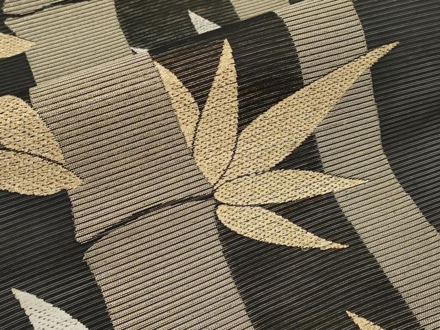 平和屋着物*夏物 全通柄袋帯 笹竹文 黒地 金銀糸 正絹 逸品 CABL1440tx