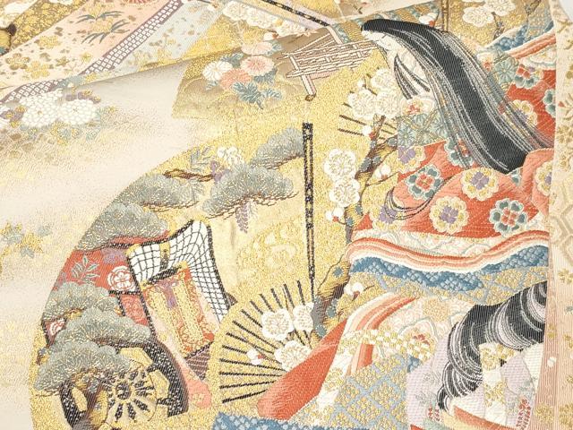 平和屋本店▼六通柄袋帯 唐織 麗姫競扇 本金箔 正絹 逸品 CABL1442tx