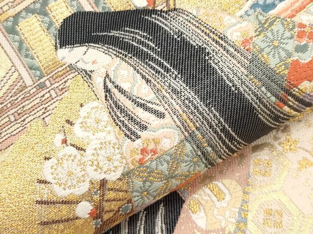 平和屋本店▼六通柄袋帯 唐織 麗姫競扇 本金箔 正絹 逸品 CABL1442tx