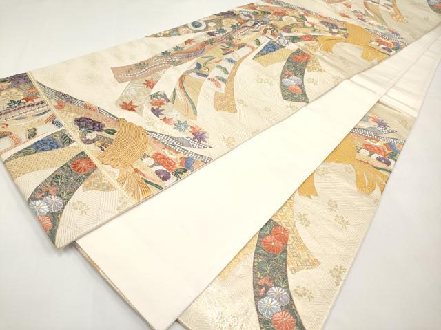 平和屋本店▼六通柄袋帯 唐織 瑞祥熨斗目小袖文 本金箔 正絹 逸品 CABL1447tx