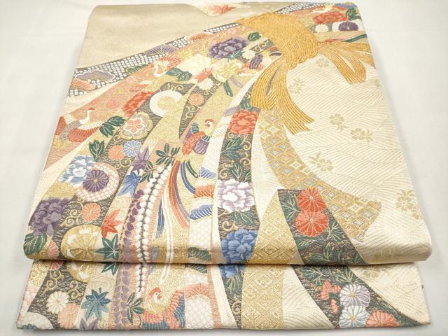 平和屋本店▼六通柄袋帯 唐織 瑞祥熨斗目小袖文 本金箔 正絹 逸品 CABL1447tx