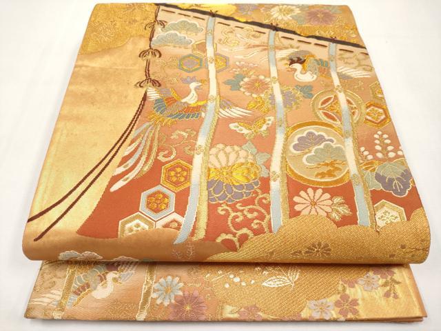 平和屋本店▼六通柄袋帯 唐織 几帳鳳凰花文 本金箔 正絹 逸品 CABL1452tx
