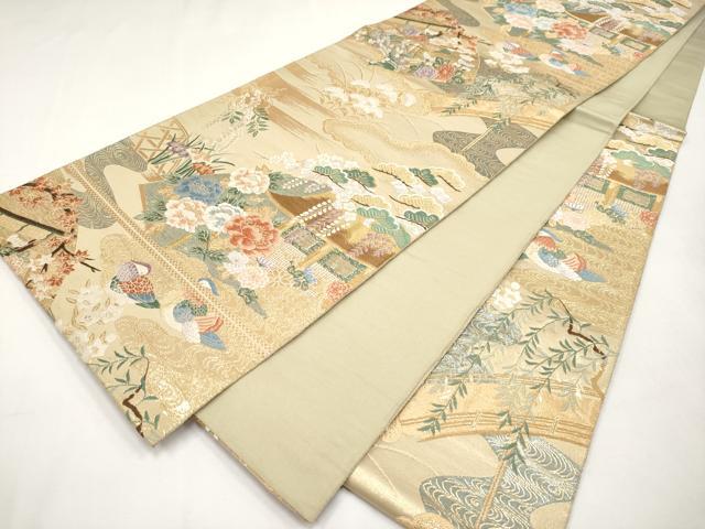 平和屋本店▼六通柄袋帯 唐織 鴛鴦風景文 本金箔 正絹 逸品 CABL1456tx