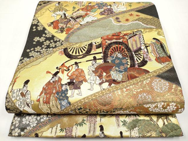 平和屋本店▼六通柄袋帯 唐織 住吉物語絵巻 本うるし本金箔 正絹 逸品 CABL1462tx
