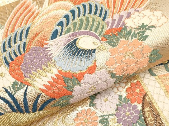 平和屋本店▼六通柄袋帯 唐織 花鳥御所車文 本金箔 正絹 逸品 CABL1468tx