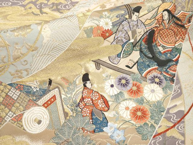 平和屋本店▼六通柄袋帯 唐織 琳派源氏物語絵巻 九百 本金箔 正絹 逸品 CABL1480tx
