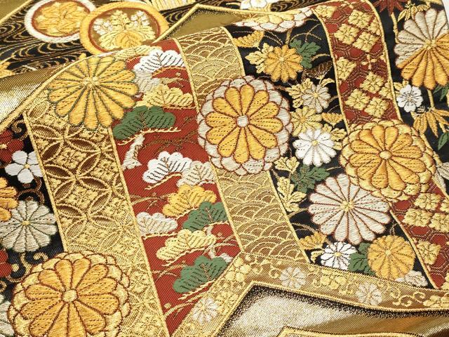 平和屋本店▼六通柄袋帯 唐織 能衣彩菊文 本金箔 正絹 逸品 CABL1490tx