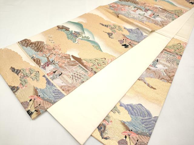平和屋本店▼六通柄袋帯 九百錦 花鳥華飛鶴 本金二重箔 正絹 逸品 CABL1505tx