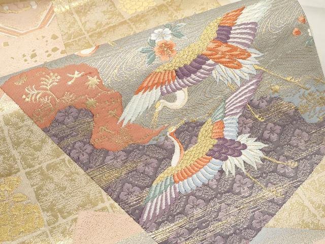 平和屋本店▼六通柄袋帯 唐織 色紙取群鶴文 純金箔24K 正絹 逸品 CABL1516tx